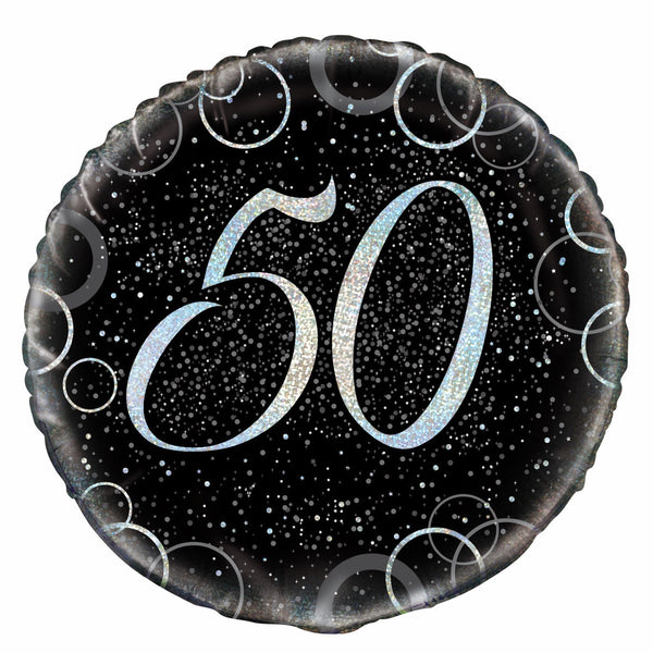 GLITZ SILVER 50TH BIRTHDAY 45CM (18") FOIL
